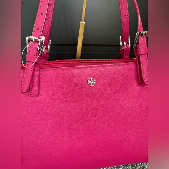 Tory Burch Fuchsia Leather Tote with Logo Accent - Picture 7 of 13